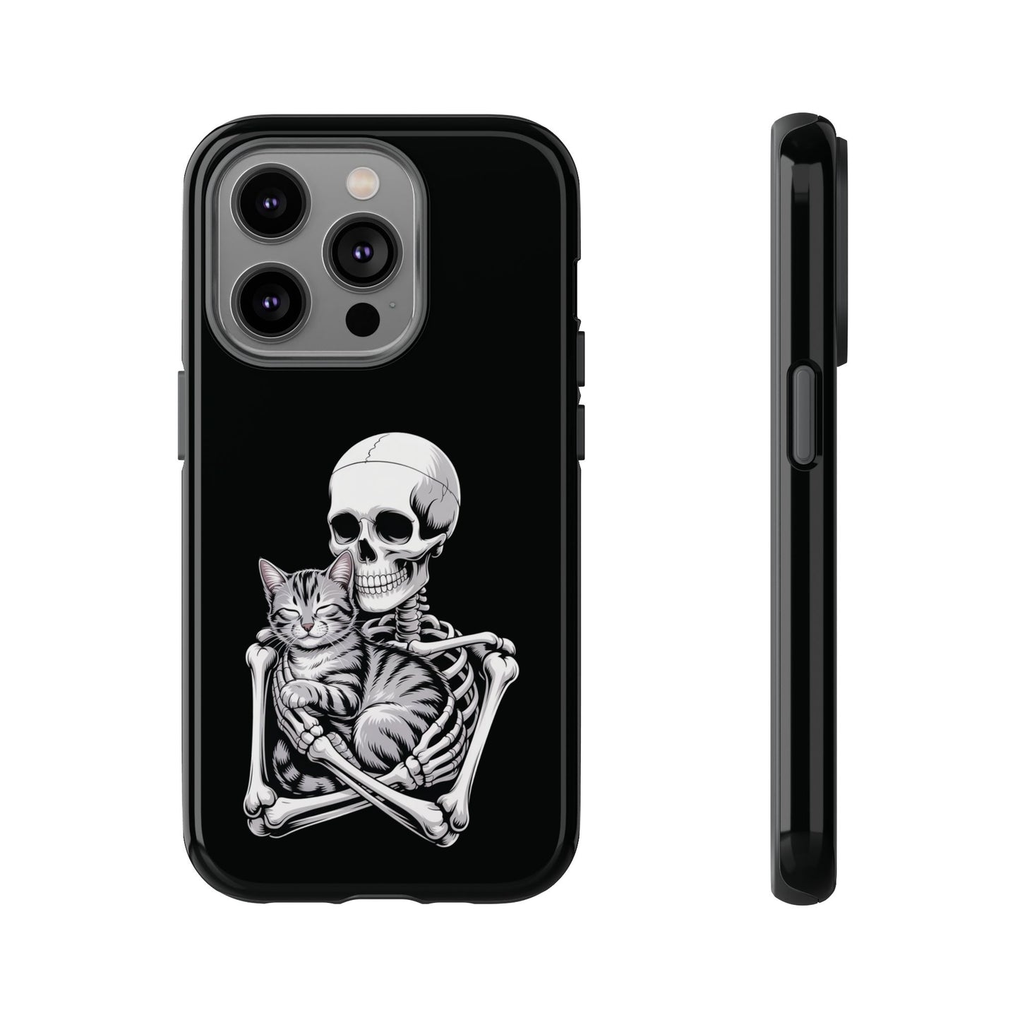 Skeleton Hugging Tabby Cat - Phone Case