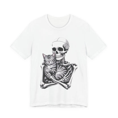 Skeleton Hugging Tabby Cat - Unisex T-Shirt