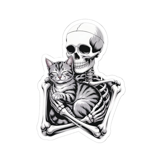Skeleton Hugging Tabby Cat - Sticker